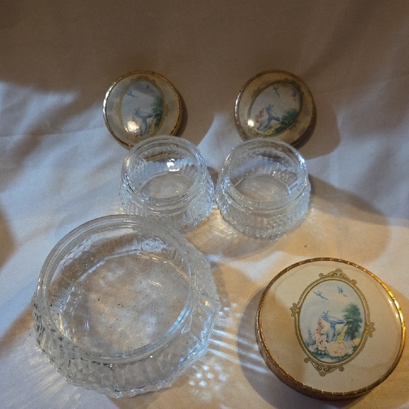 Dresser Powder And Cream Jar Set Gold  Vanity  Set. Vintage - Picture 3 of 7